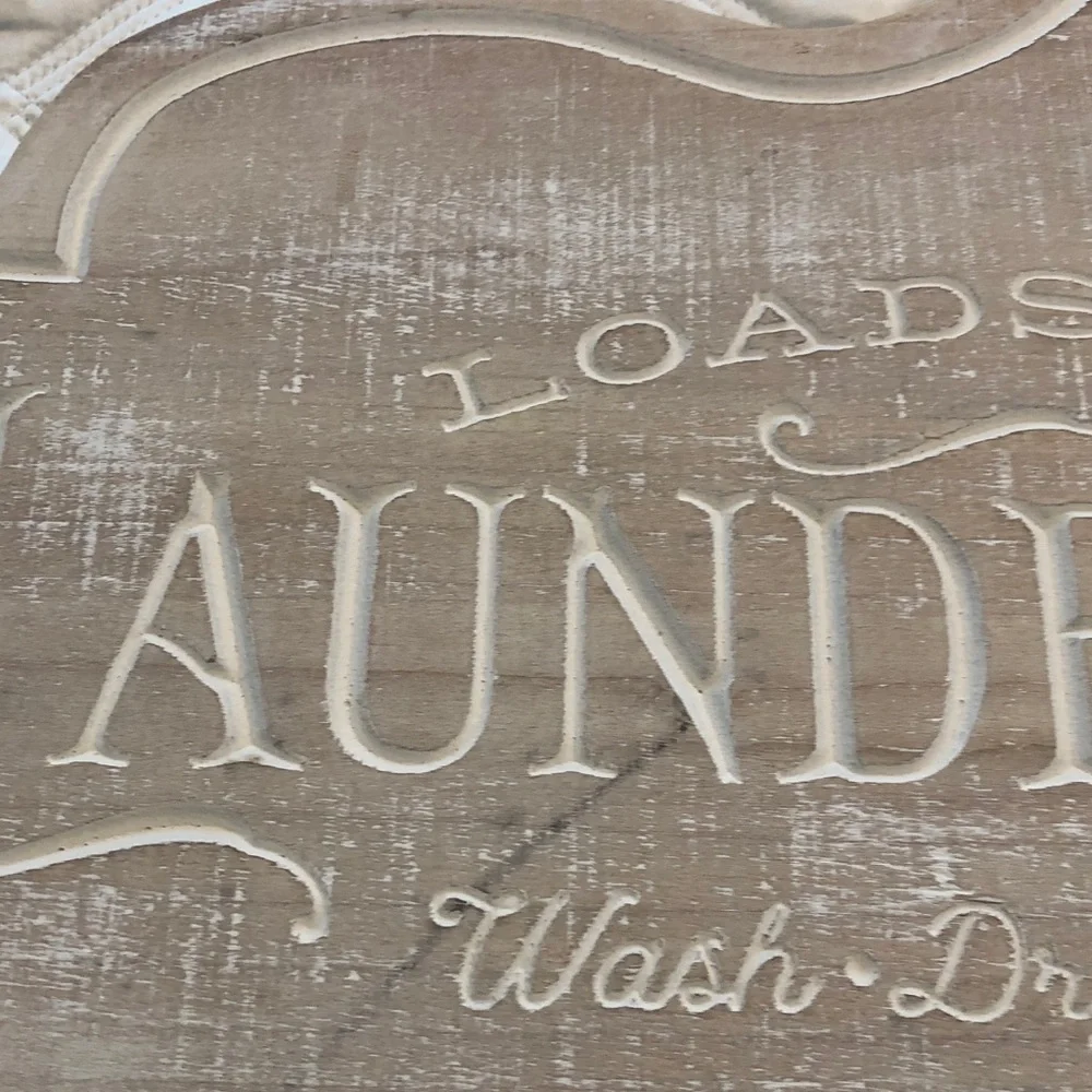 Cottagecore Laundry Room Sign 24”x 15” Carved Letters whitewash Pressed Wood NEW